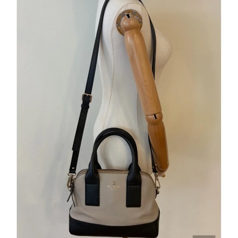 Kate Spade New York Pebbled Leather Colorblock Satchel Crossbody Bag Beige Black